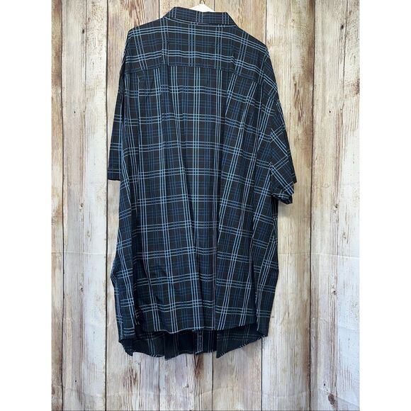 6XL SYNRGY Men’s Short Sleeve Collared Button Front Black Blue Striped Tshirt - Picture 2 of 6